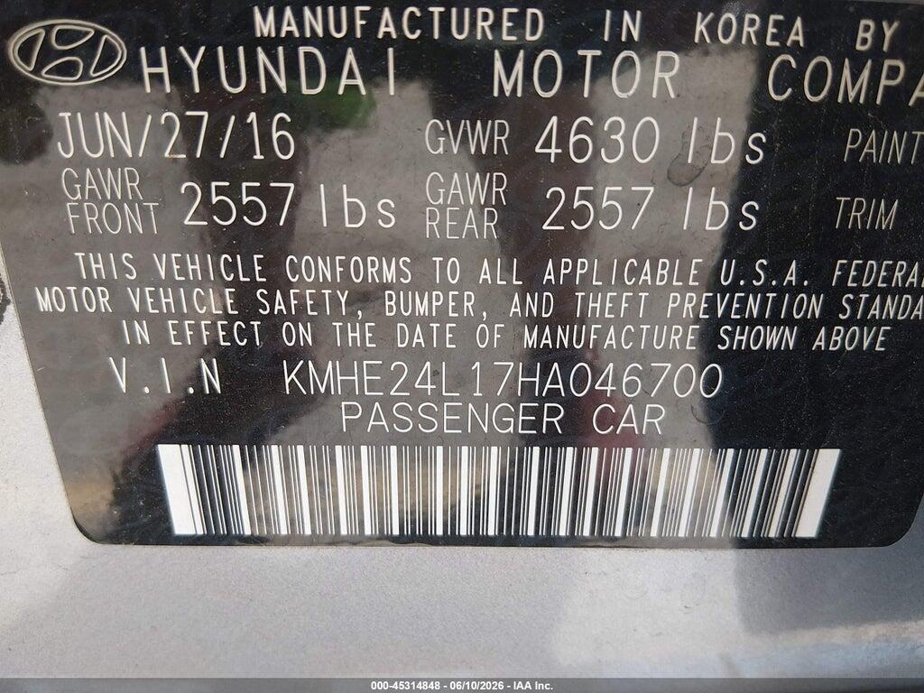 KMHE24L17HA046700 2017 HYUNDAI SONATA HYBRID photo no. 9