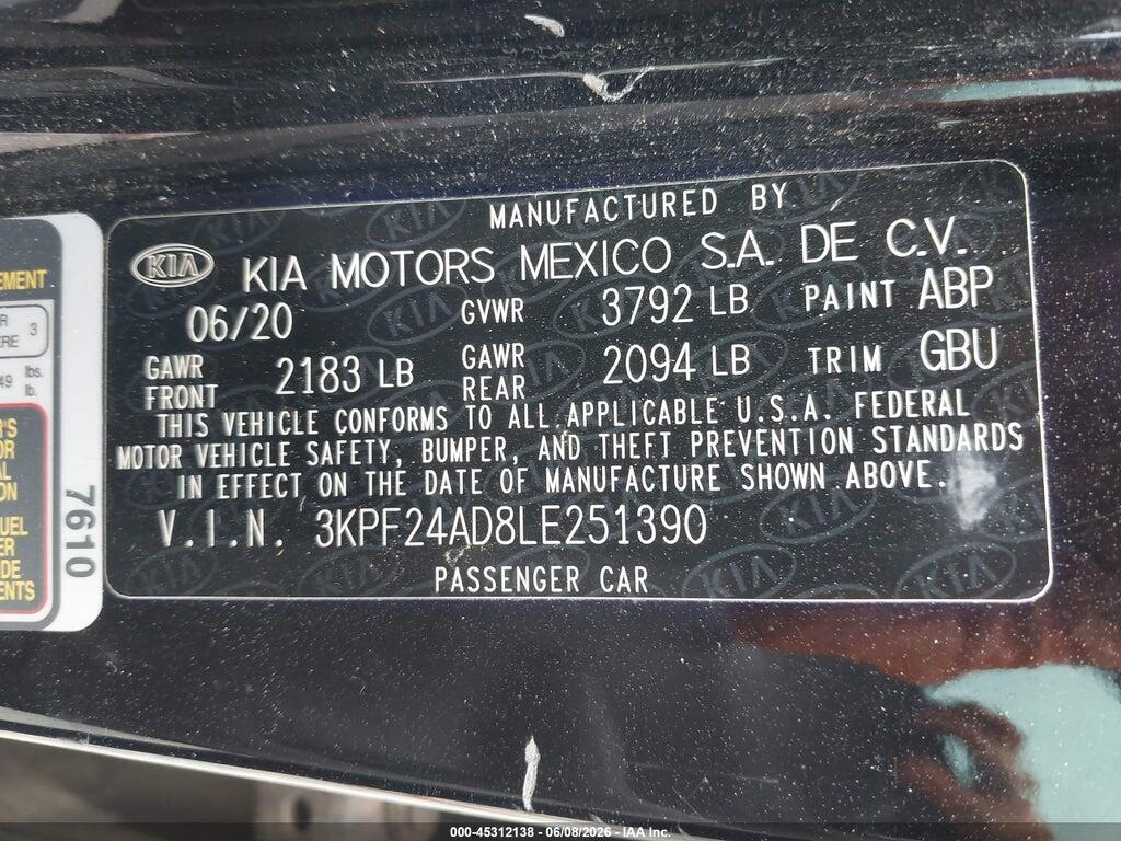 3KPF24AD8LE251390 2020 KIA FORTE photo no. 9