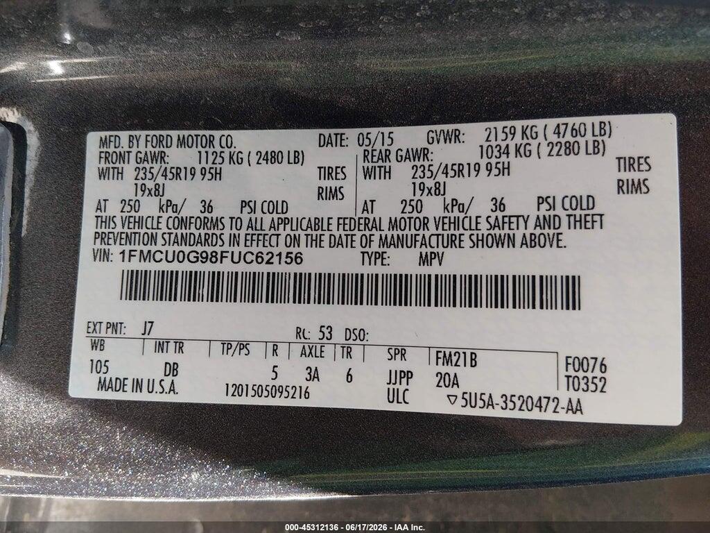 1FMCU0G98FUC62156 2015 FORD ESCAPE photo no. 9