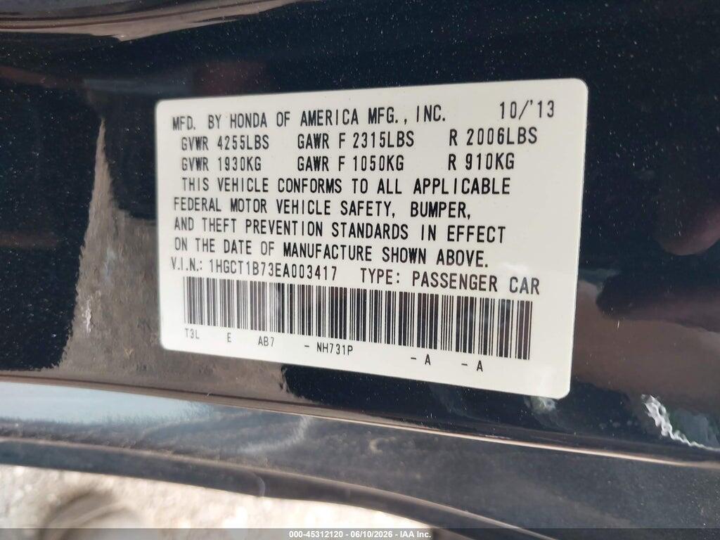 1HGCT1B73EA003417 2014 HONDA ACCORD photo no. 9
