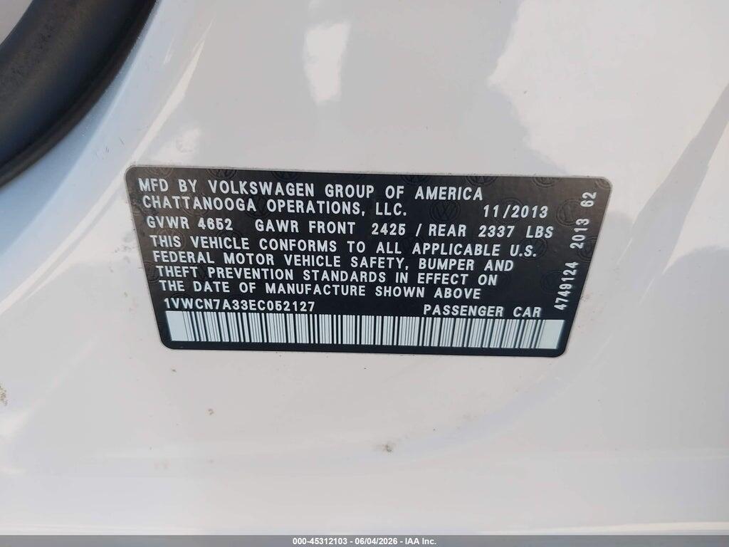 1VWCN7A33EC052127 2014 VOLKSWAGEN PASSAT photo no. 9