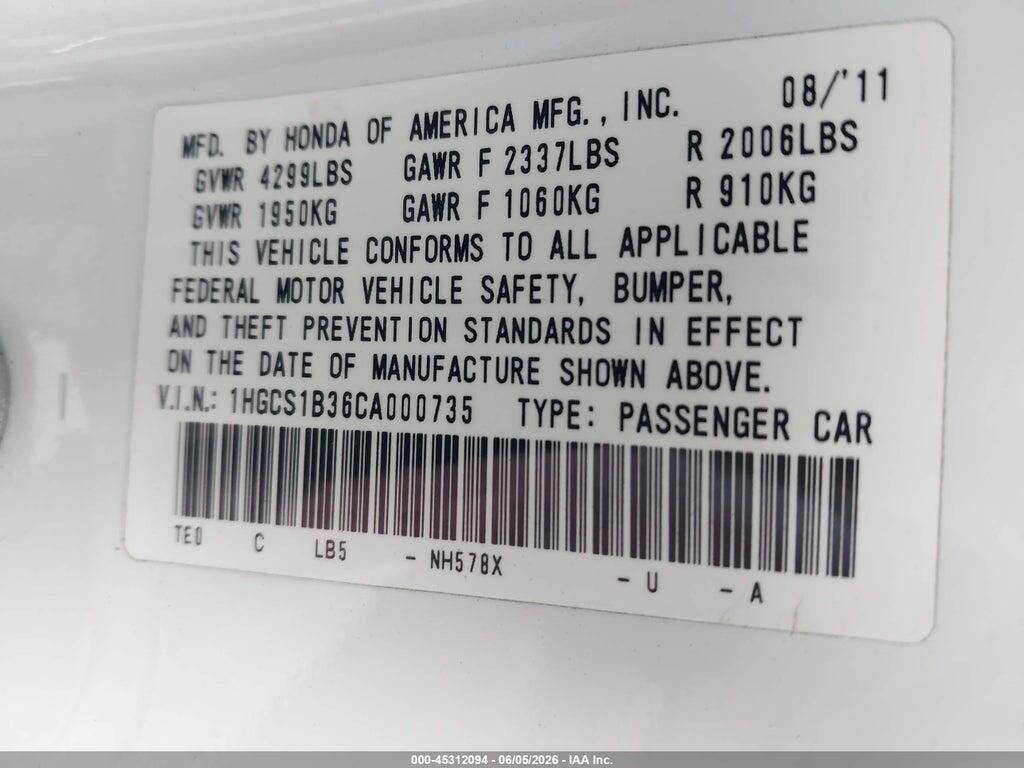 1HGCS1B36CA000735 2012 HONDA ACCORD photo no. 9