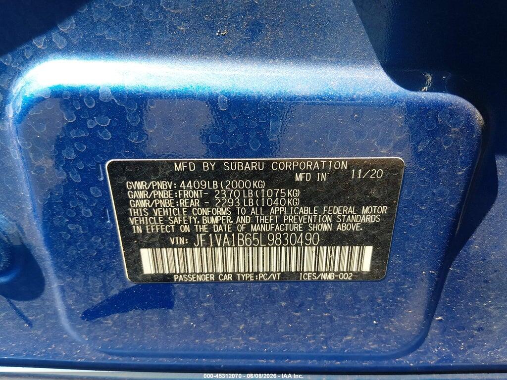JF1VA1B65L9830490 2020 SUBARU WRX photo no. 9