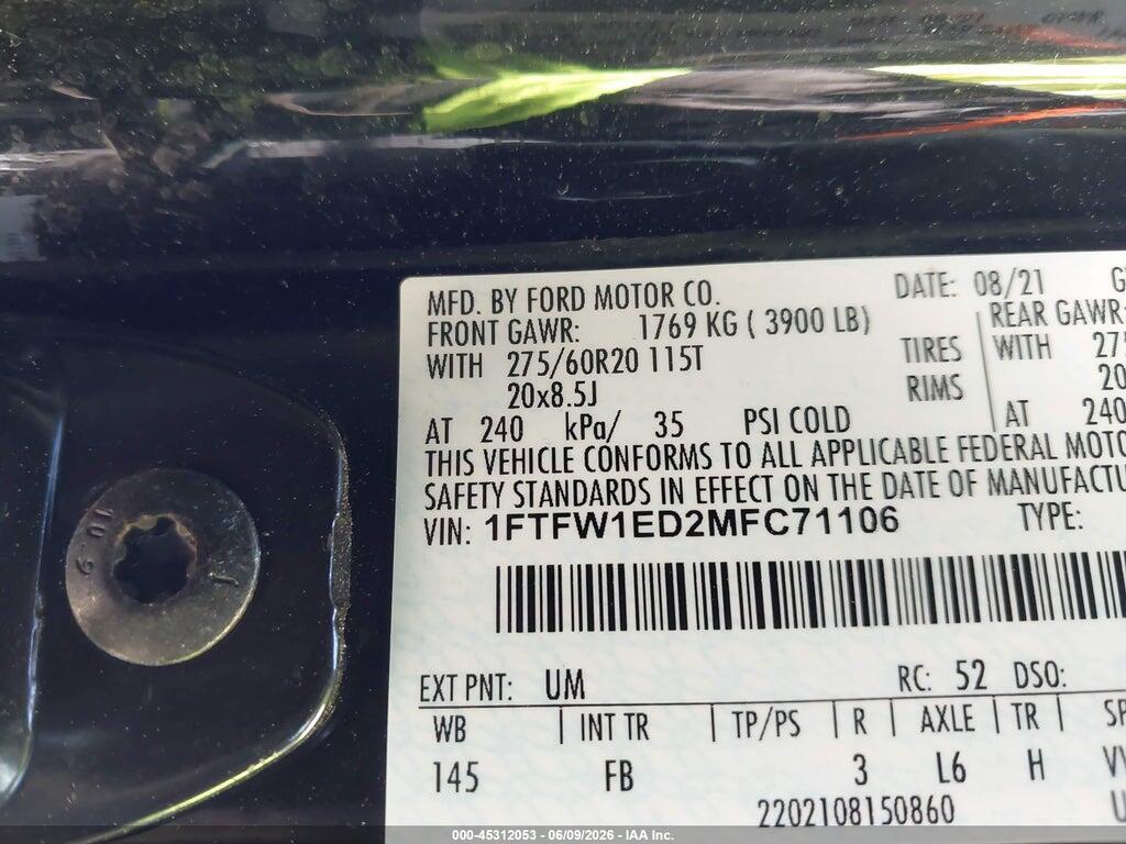 1FTFW1ED2MFC71106 2021 FORD F-150 photo no. 9
