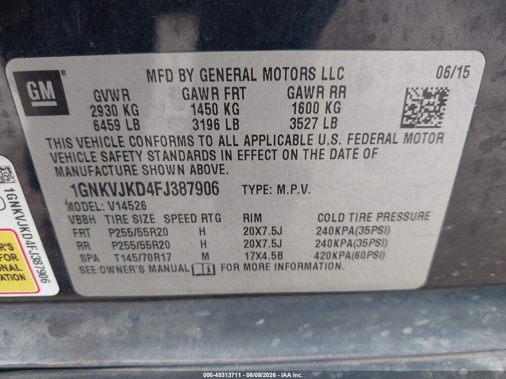1GNKVJKD4FJ387906 2015 CHEVROLET TRAVERSE photo no. 9