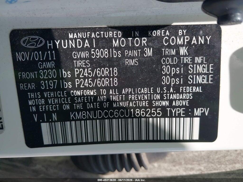 KM8NUDCC6CU186255 2012 HYUNDAI VERACRUZ photo no. 9