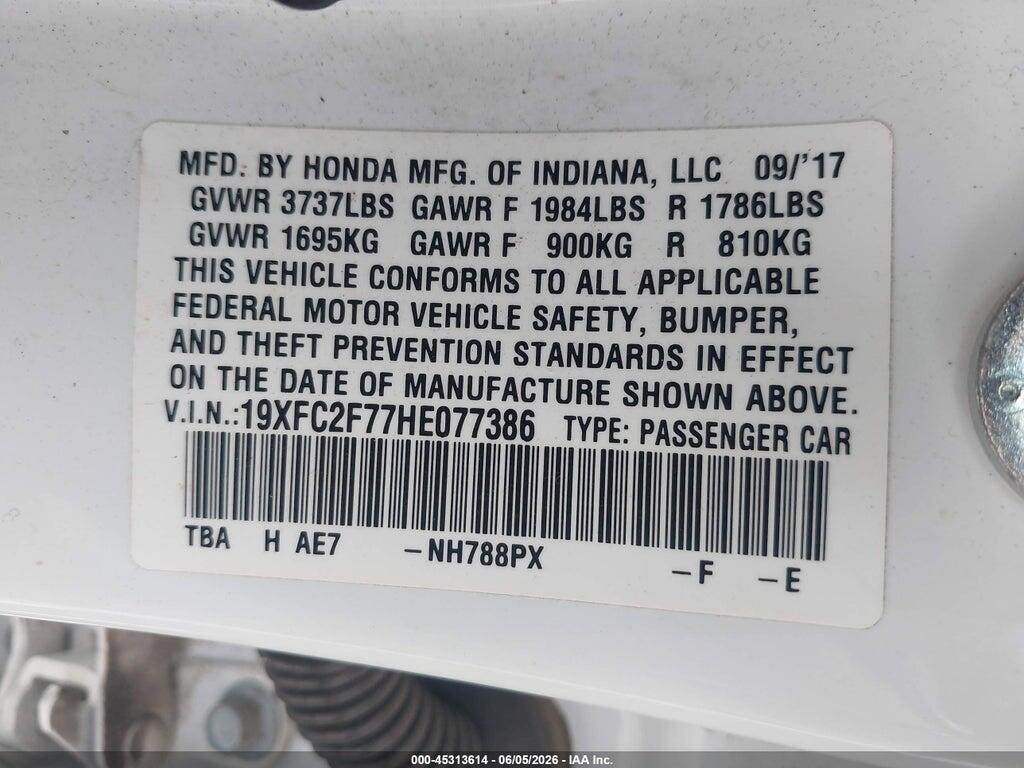 19XFC2F77HE077386 2017 HONDA CIVIC photo no. 9