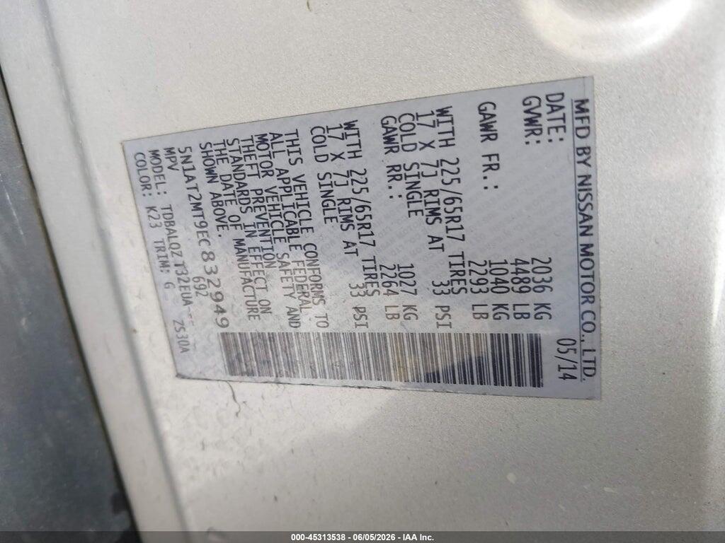 5N1AT2MT9EC832949 2014 NISSAN ROGUE photo no. 9