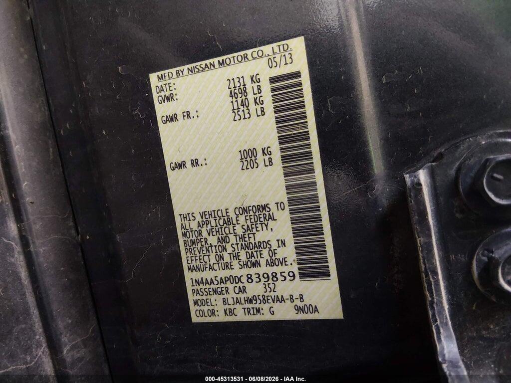 1N4AA5AP0DC839859 2013 NISSAN MAXIMA photo no. 9