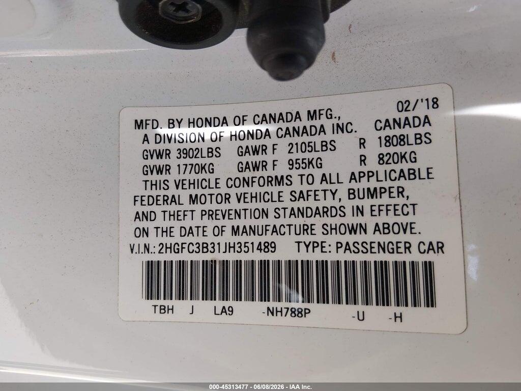 2HGFC3B31JH351489 2018 HONDA CIVIC photo no. 9