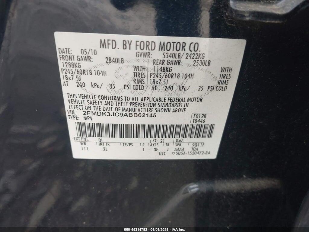 2FMDK3JC9ABB62145 2010 FORD EDGE photo no. 9