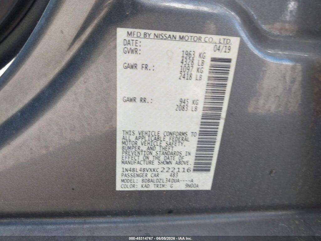 1N4BL4BVXKC222116 2019 NISSAN ALTIMA photo no. 9