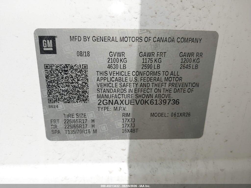 2GNAXUEV0K6139736 2019 CHEVROLET EQUINOX photo no. 9