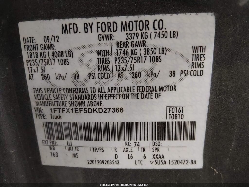 1FTFX1EF5DKD27366 2013 FORD F-150 photo no. 9