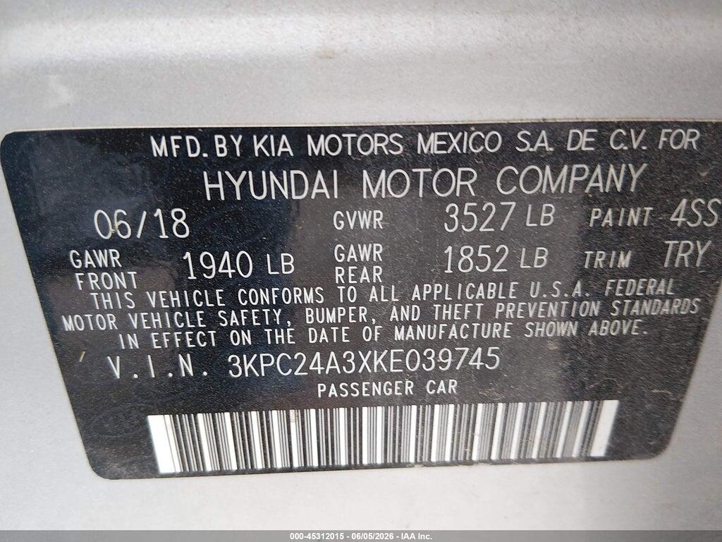 3KPC24A3XKE039745 2019 HYUNDAI ACCENT photo no. 9