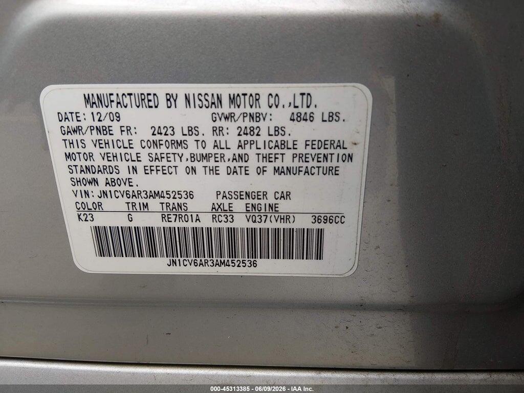 JN1CV6AR3AM452536 2010 INFINITI G37X photo no. 9