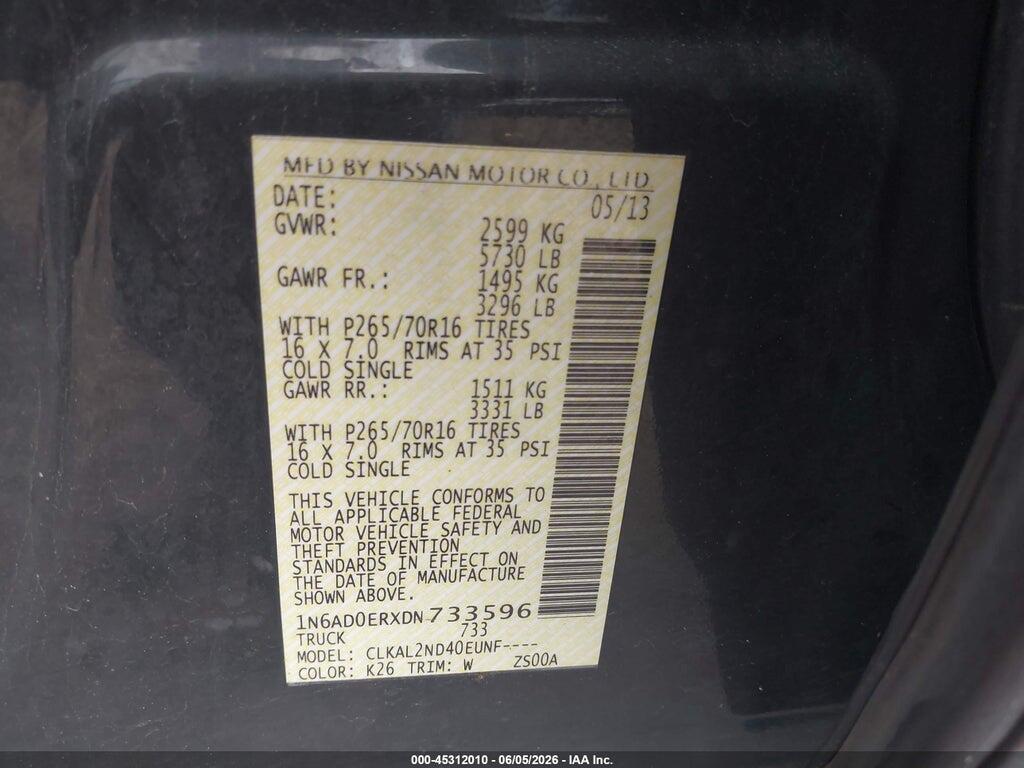 1N6AD0ERXDN733596 2013 NISSAN FRONTIER photo no. 9