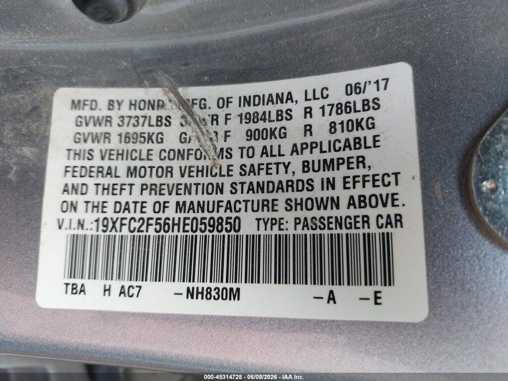 19XFC2F56HE059850 2017 HONDA CIVIC photo no. 9