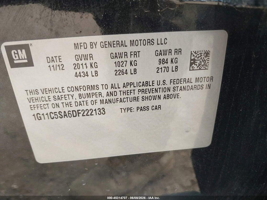 1G11C5SA6DF222133 2013 CHEVROLET MALIBU photo no. 9
