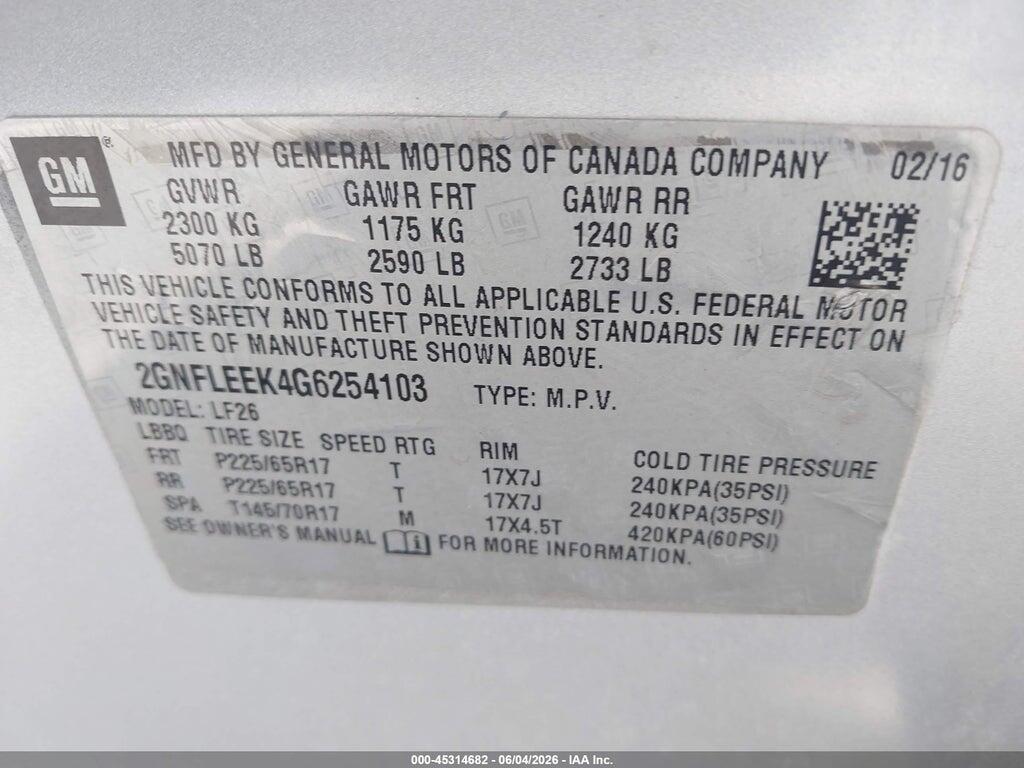 2GNFLEEK4G6254103 2016 CHEVROLET EQUINOX photo no. 9