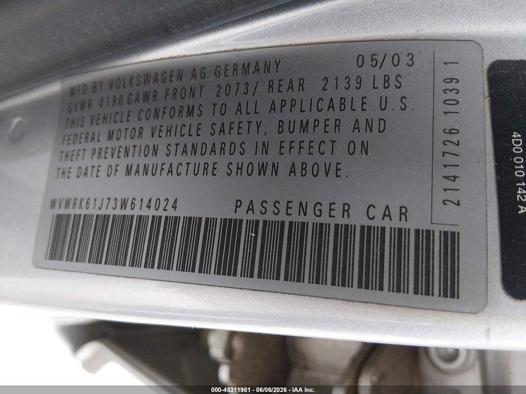 WVWRK61J73W614024 2003 VOLKSWAGEN JETTA photo no. 9