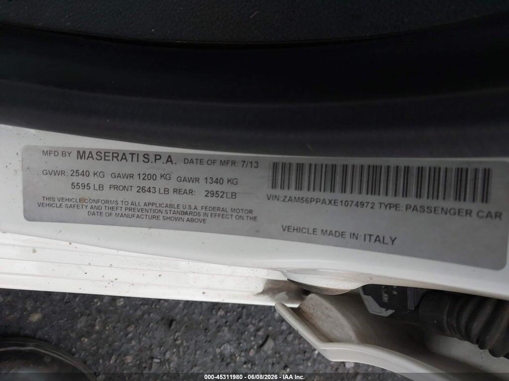 ZAM56PPAXE1074972 2014 MASERATI QUATTROPORTE photo no. 9