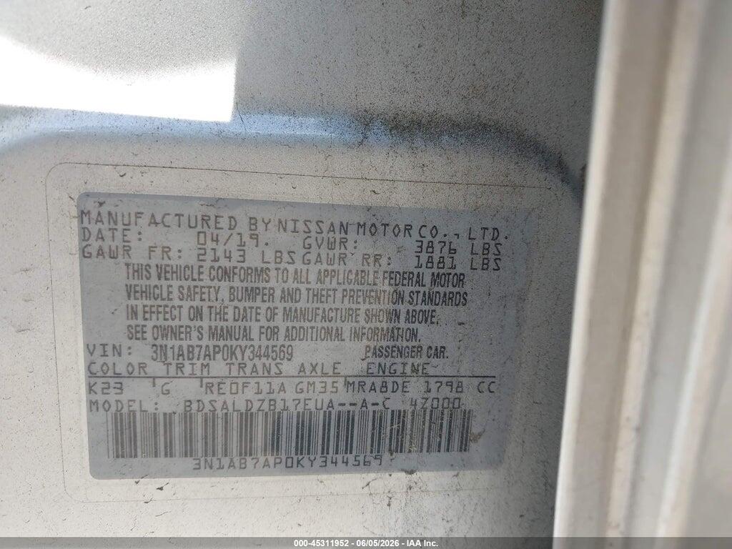 3N1AB7AP0KY344569 2019 NISSAN SENTRA photo no. 9
