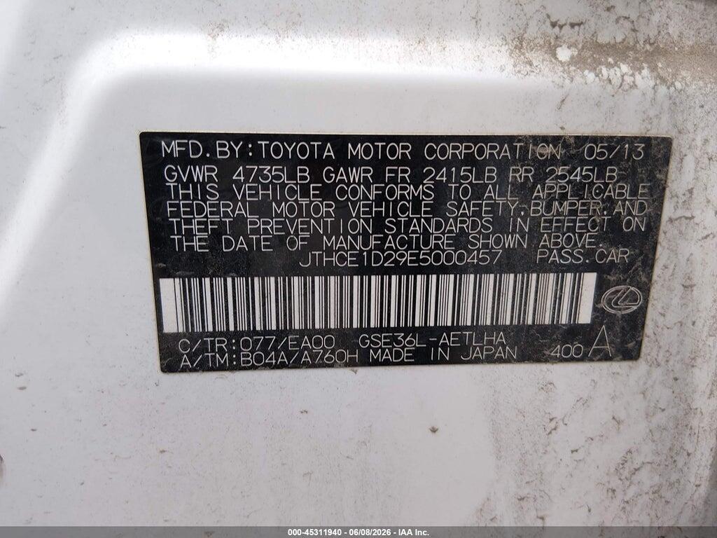 JTHCE1D29E5000457 2014 LEXUS IS 350 photo no. 9