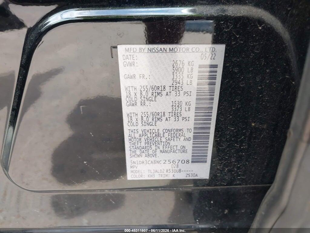 5N1DR3CA8NC256708 2022 NISSAN PATHFINDER photo no. 9