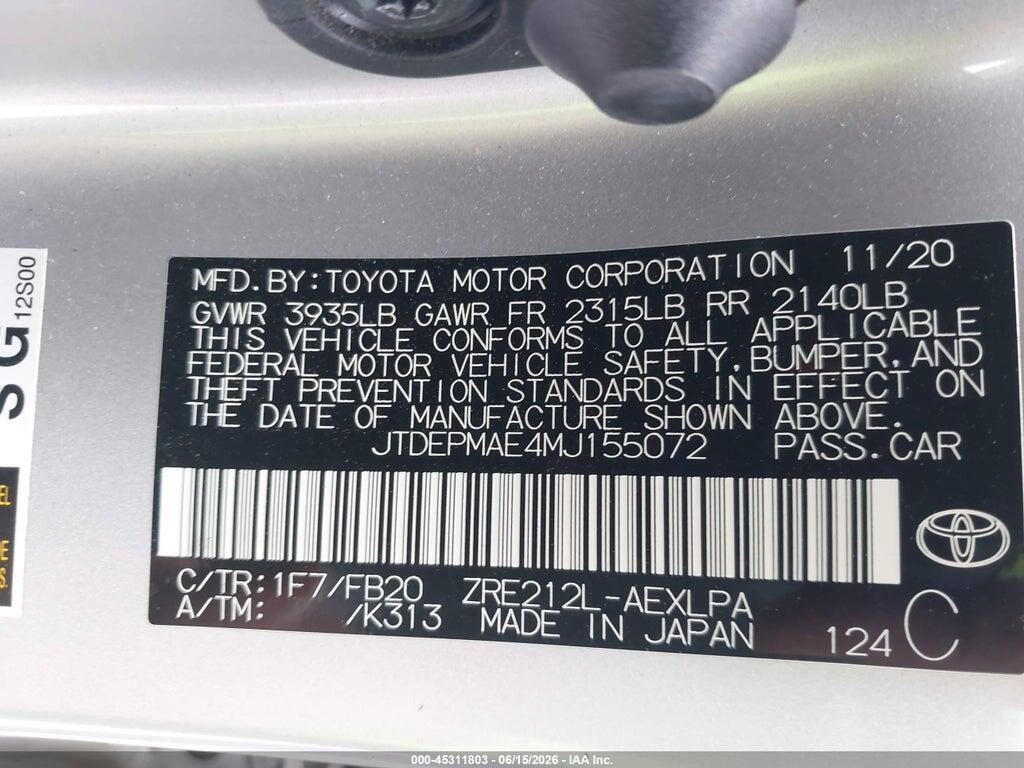 JTDEPMAE4MJ155072 2021 TOYOTA COROLLA photo no. 9