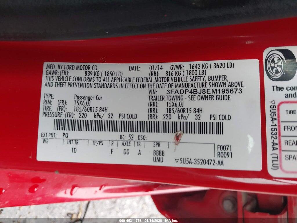 3FADP4BJ8EM195673 2014 FORD FIESTA photo no. 9