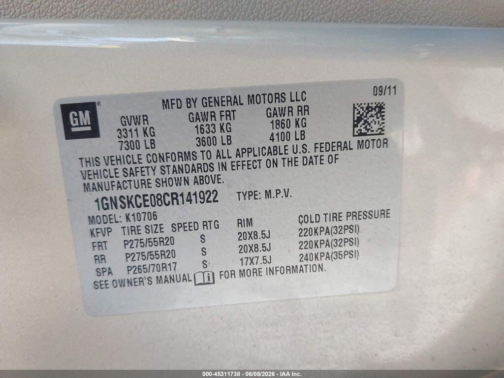 1GNSKCE08CR141922 2012 CHEVROLET TAHOE photo no. 9