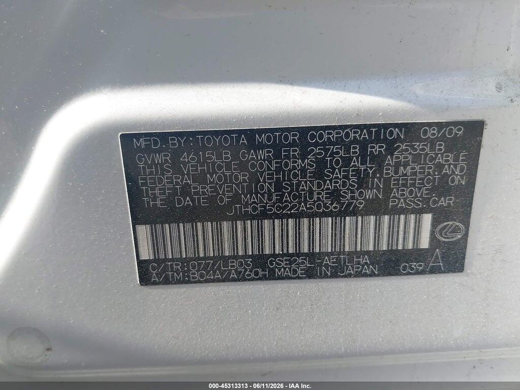 JTHCF5C22A5036779 2010 LEXUS IS 250 photo no. 9