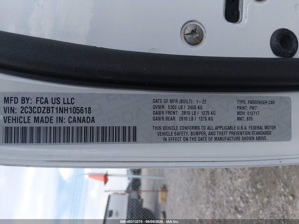 2C3CDZBT1NH105618 2022 DODGE CHALLENGER photo no. 9