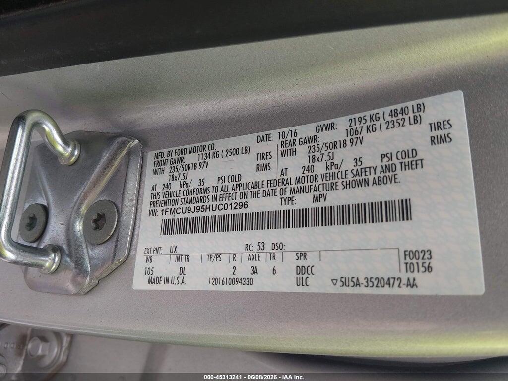 1FMCU9J95HUC01296 2017 FORD ESCAPE photo no. 9