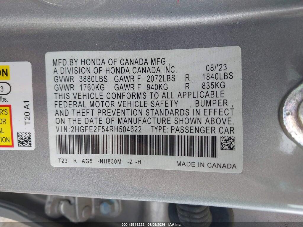 2HGFE2F54RH504622 2024 HONDA CIVIC photo no. 9