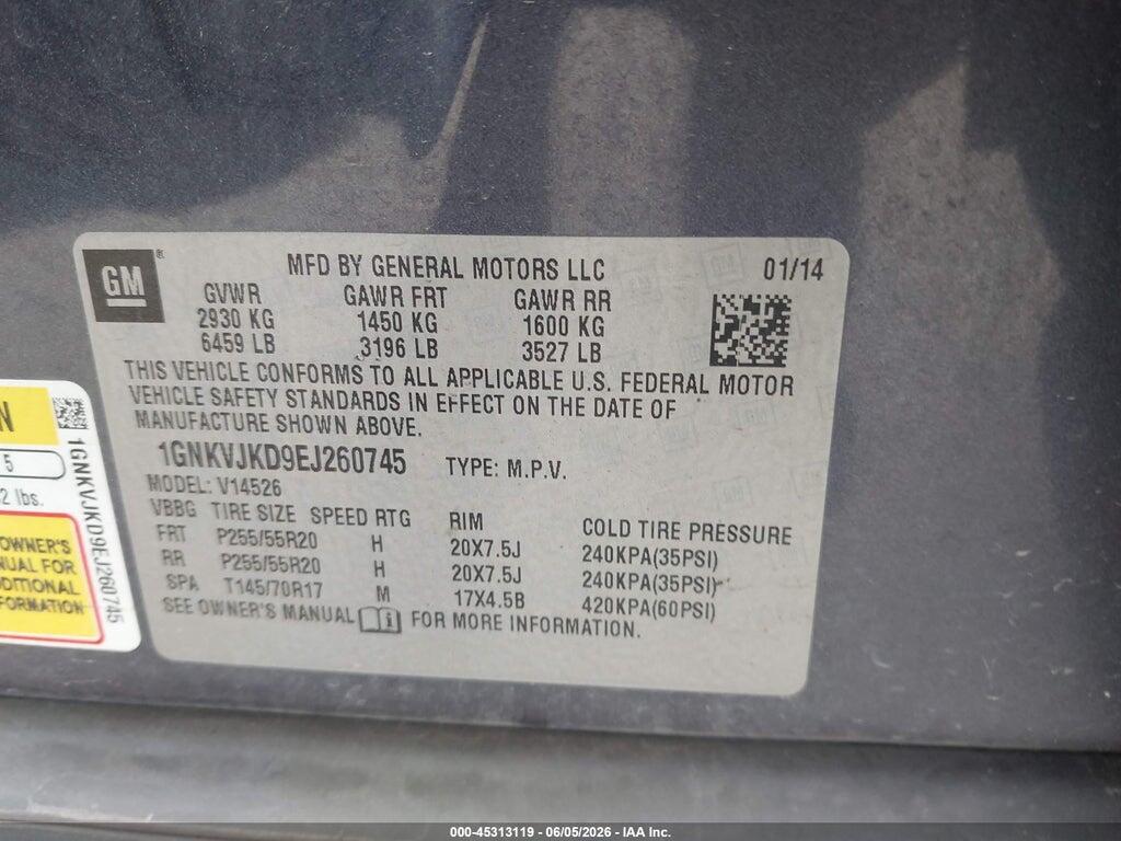 1GNKVJKD9EJ260745 2014 CHEVROLET TRAVERSE photo no. 9