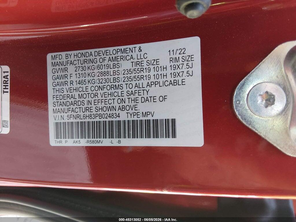 5FNRL6H83PB024834 2023 HONDA ODYSSEY photo no. 9