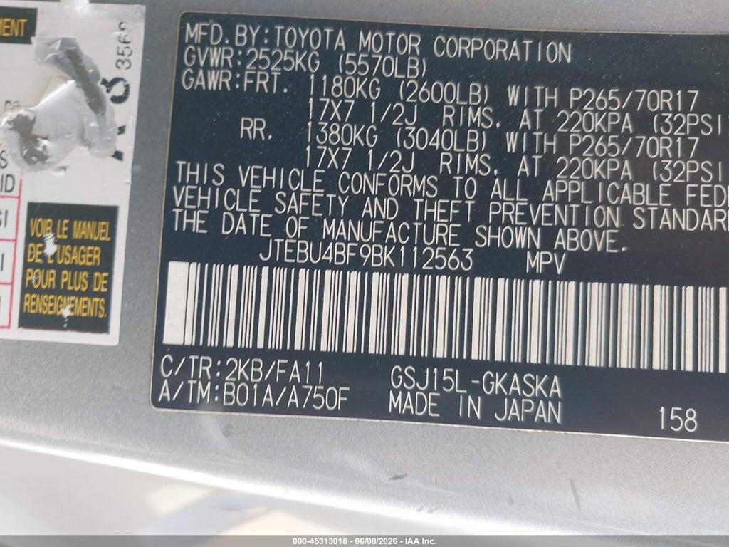 JTEBU4BF9BK112563 2011 TOYOTA FJ CRUISER photo no. 9