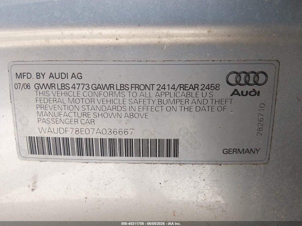 WAUDF78E07A036667 2007 AUDI A4 photo no. 9