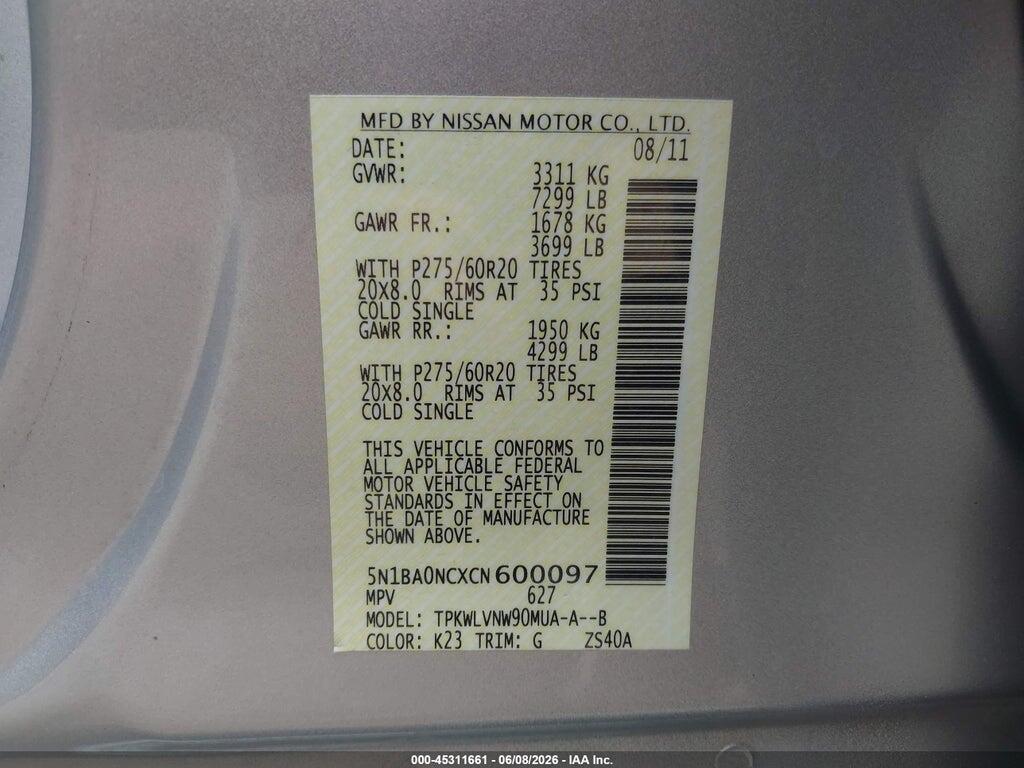 5N1BA0NCXCN600097 2012 NISSAN ARMADA photo no. 9