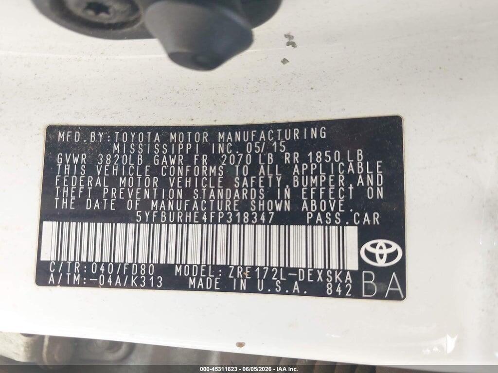 5YFBURHE4FP318347 2015 TOYOTA COROLLA photo no. 9