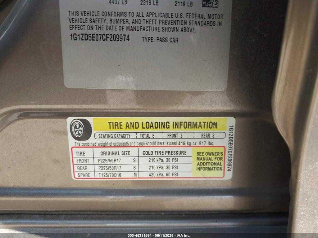 1G1ZD5E07CF209974 2012 CHEVROLET MALIBU photo no. 9