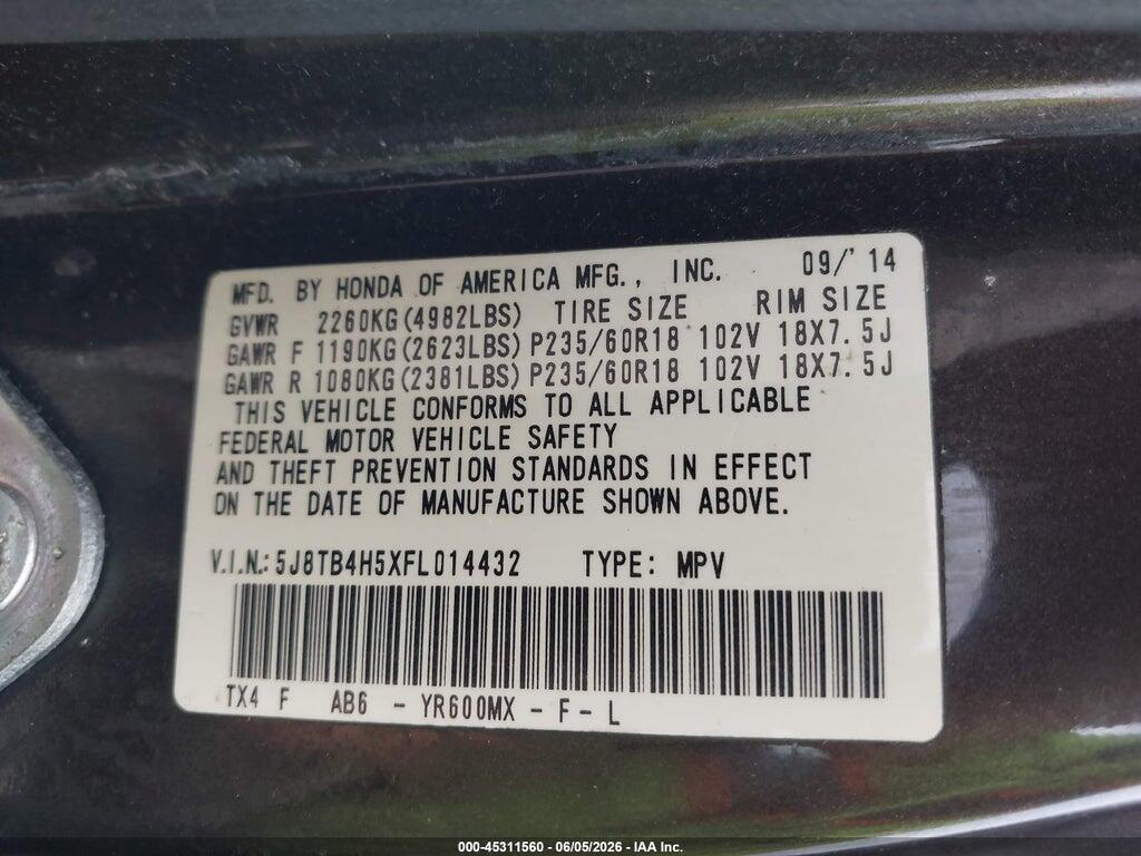 5J8TB4H5XFL014432 2015 ACURA RDX photo no. 9