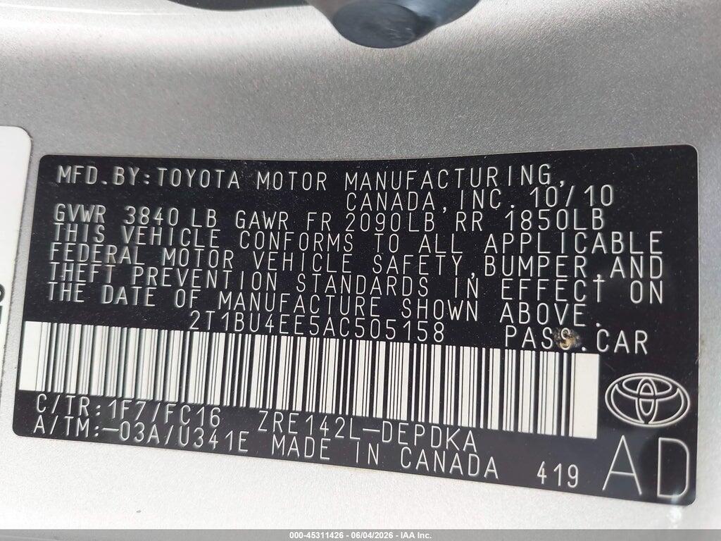 2T1BU4EE5AC505158 2010 TOYOTA COROLLA photo no. 9