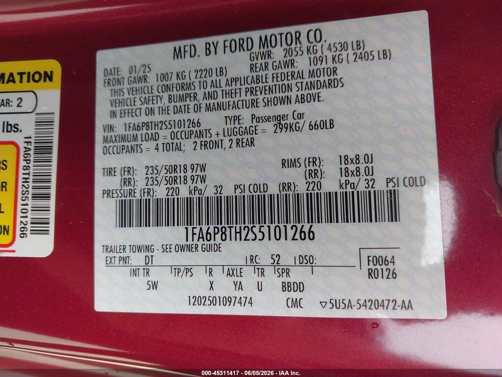 1FA6P8TH2S5101266 2025 FORD MUSTANG photo no. 9