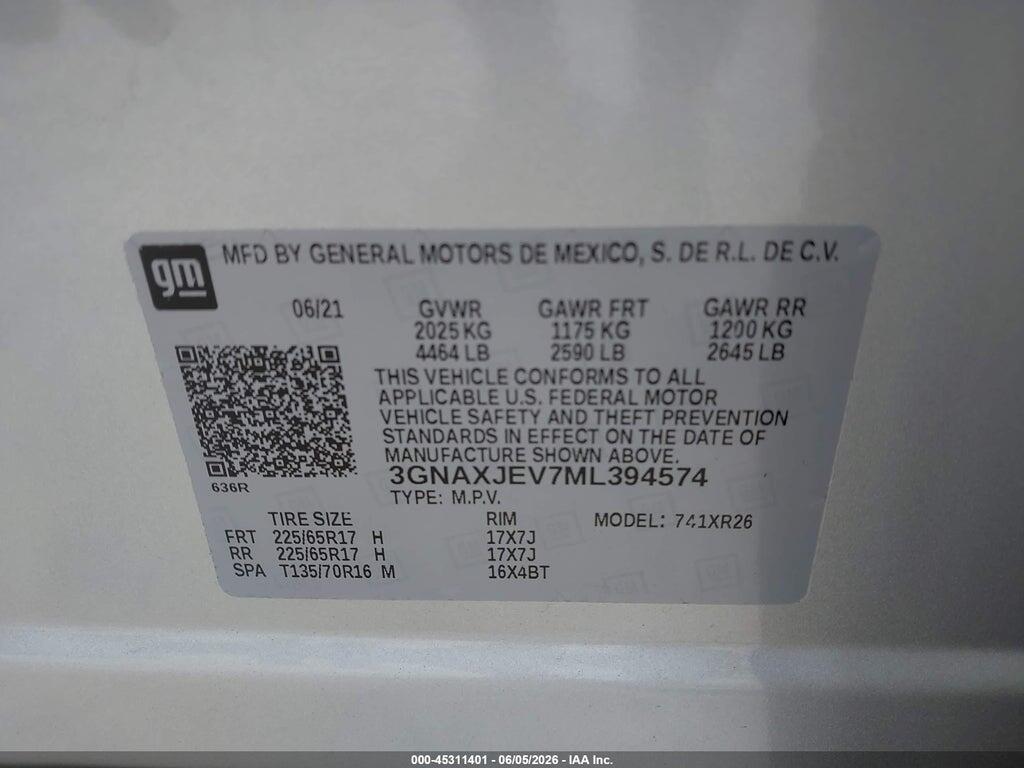3GNAXJEV7ML394574 2021 CHEVROLET EQUINOX photo no. 9