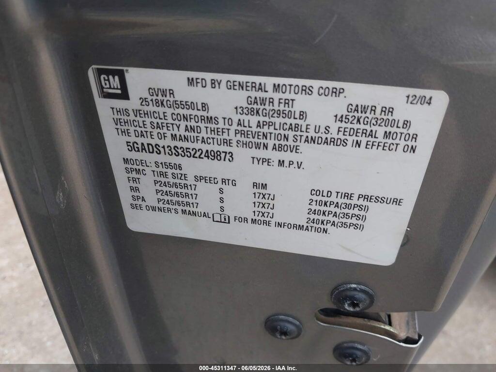 5GADS13S352249873 2005 BUICK RAINIER photo no. 9