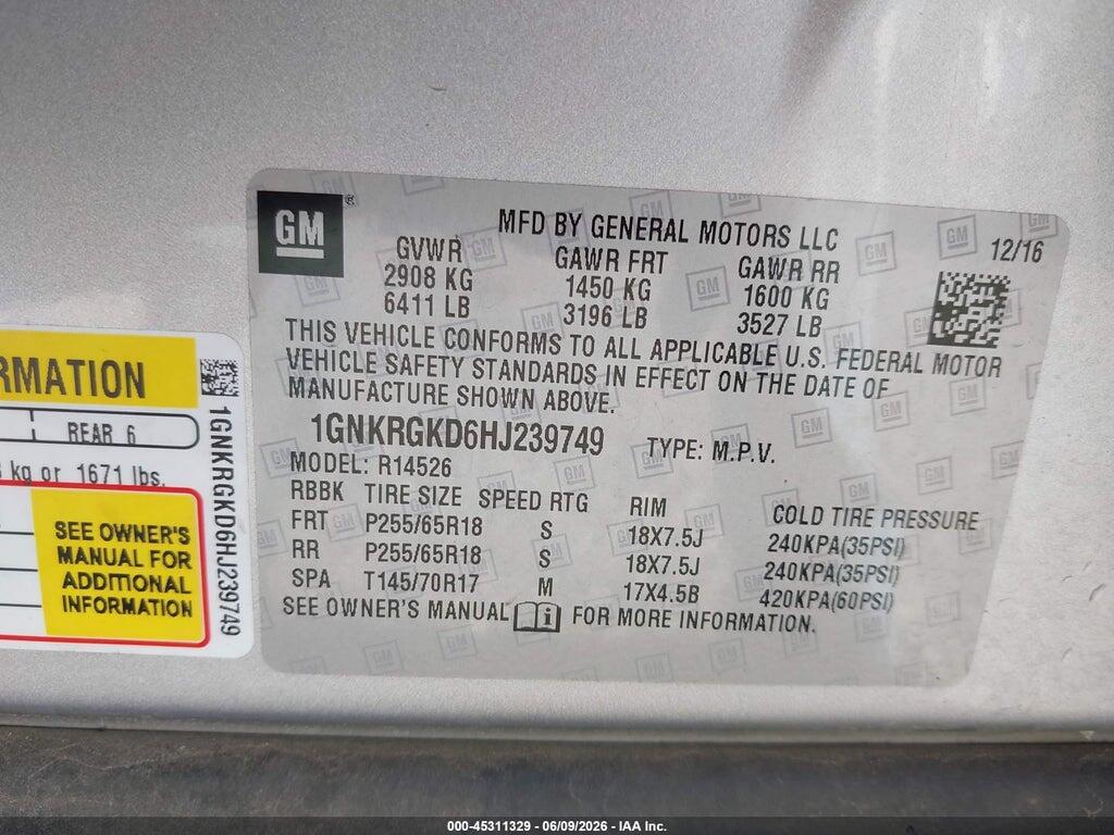 1GNKRGKD6HJ239749 2017 CHEVROLET TRAVERSE photo no. 9