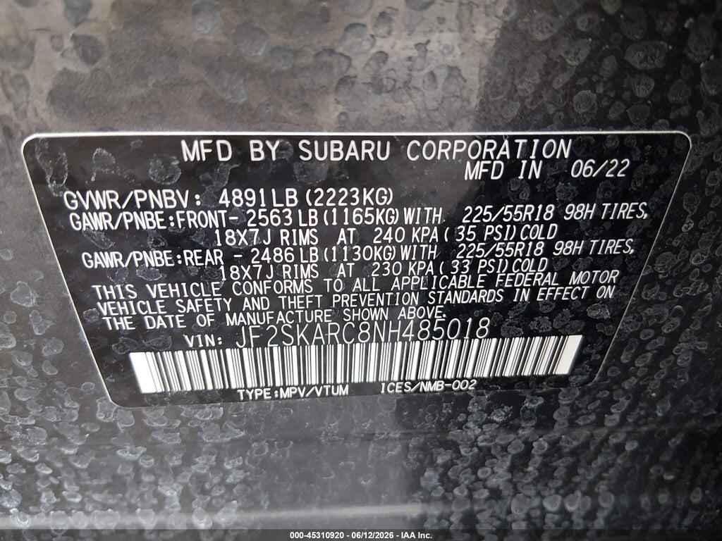 JF2SKARC8NH485018 2022 SUBARU FORESTER photo no. 9